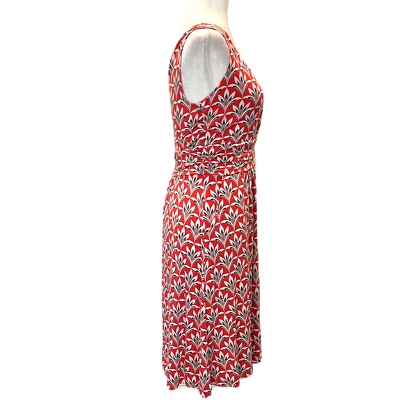 Boden Effie Red Orange Palm Print Faux Wrap Ruched Jersey Knit Dress - 6 - Picture 8 of 16